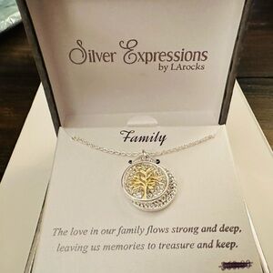 Silver plated cubic zirconia 18”  “Family” necklace NWT